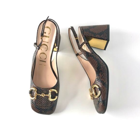 Gucci Baby Horsebit Snake Emboss Slingback Platform Heel Pumps 39 - Picture 1 of 8